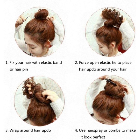 2 PCS Hair Bun Extensions Wavy Curly Messy Donut Chignons Brown & Golden Blonde - Picture 4 of 5